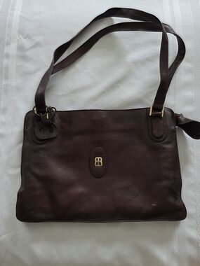 Vtg Boots 'n Bags Brown Leather Shoulder Bag Gold B Logo